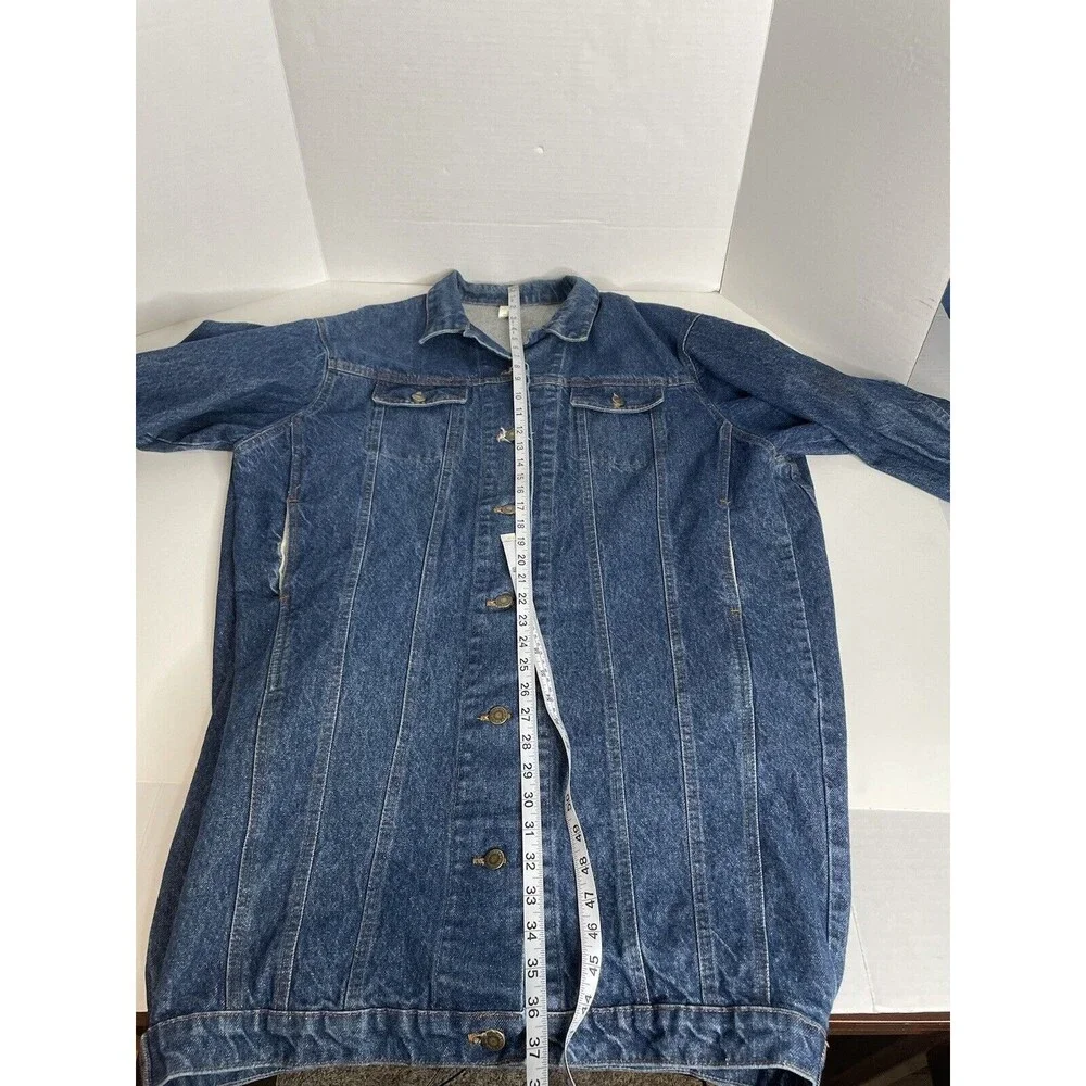 Vintage Hovis Heartland Jeans Denim Trench Coat Duster Women Medium Blue Buttons - Picture 8 of 9